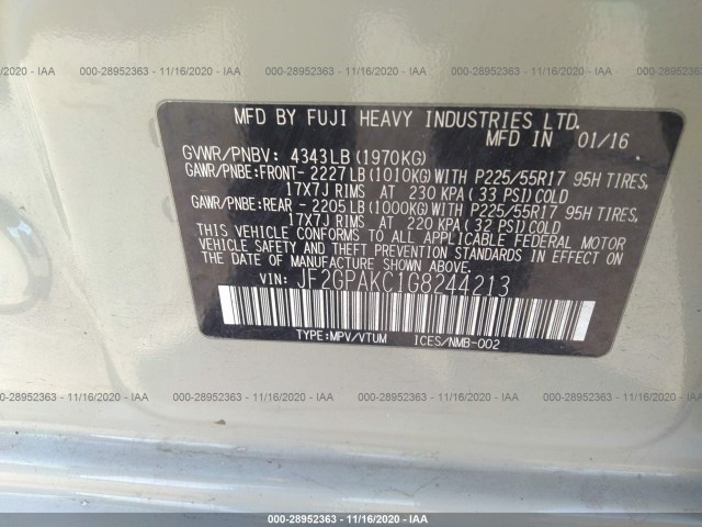 Photo 8 VIN: JF2GPAKC1G8244213 - SUBARU CROSSTREK 