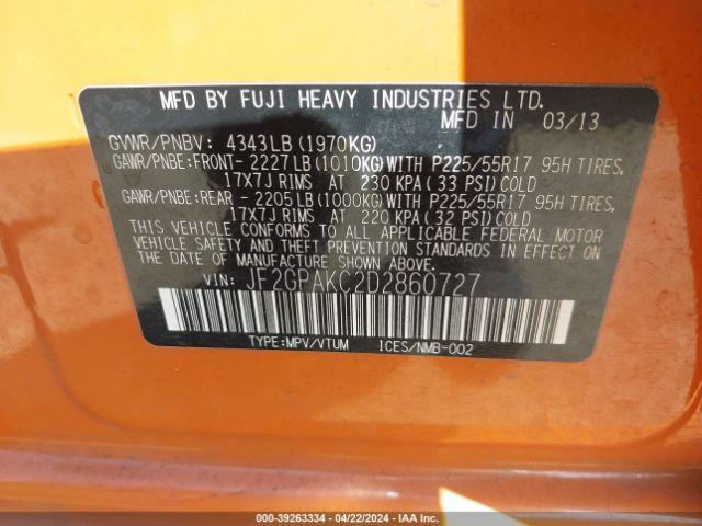 Photo 8 VIN: JF2GPAKC2D2860727 - SUBARU XV CROSSTREK 