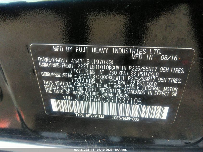 Photo 8 VIN: JF2GPAKC3GH337105 - SUBARU CROSSTREK 