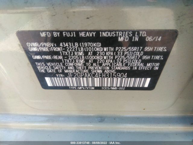 Photo 8 VIN: JF2GPAKC4EH315904 - SUBARU XV CROSSTREK 