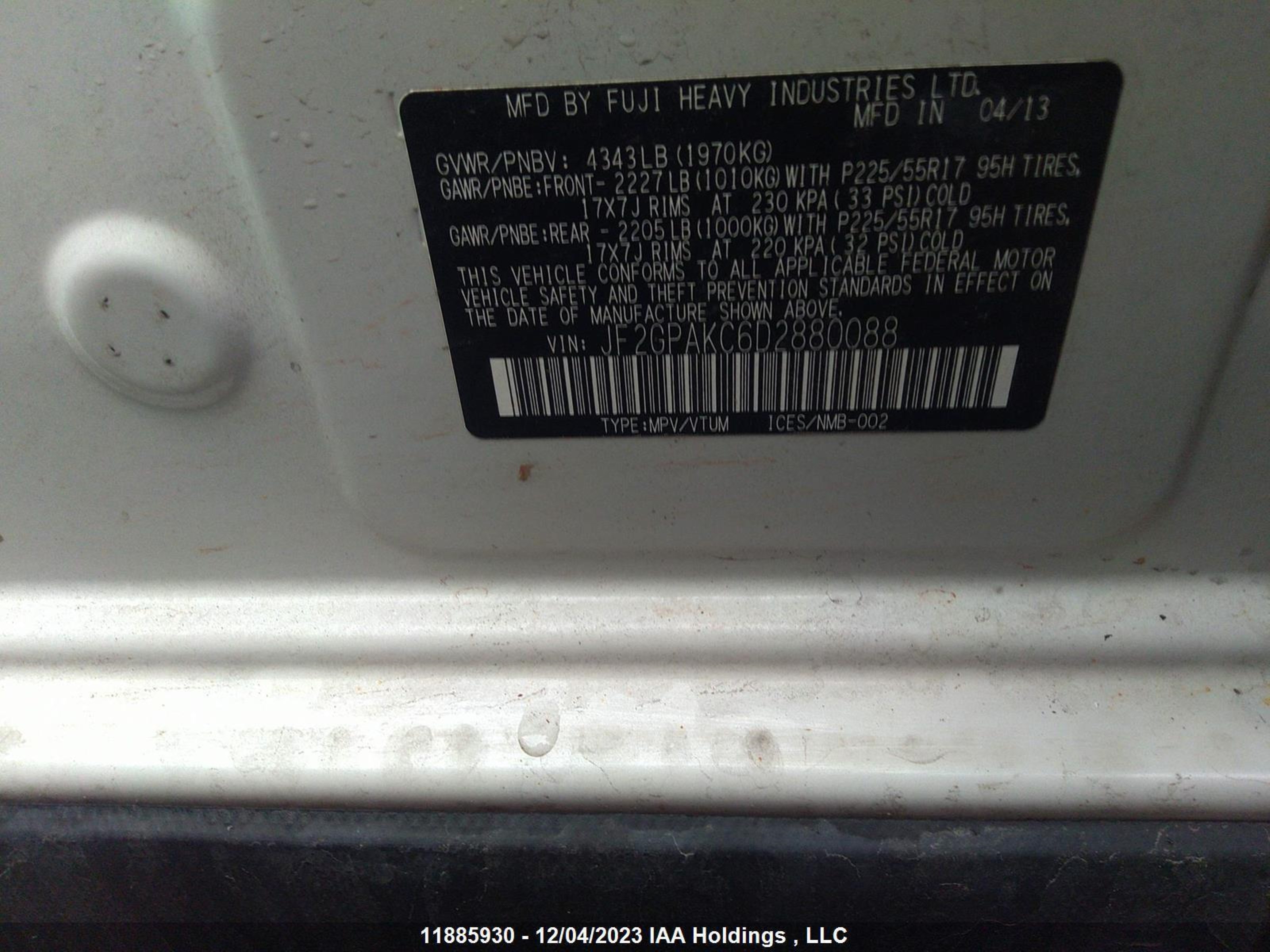 Photo 8 VIN: JF2GPAKC6D2880088 - SUBARU CROSSTREK 