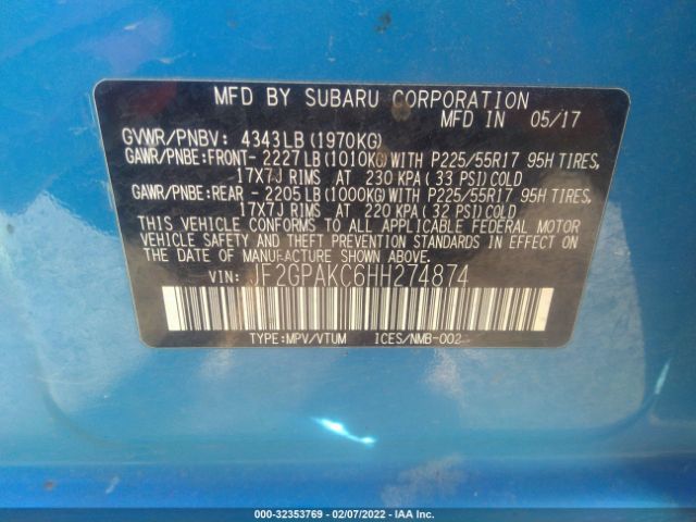 Photo 8 VIN: JF2GPAKC6HH274874 - SUBARU CROSSTREK 