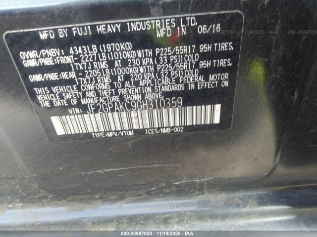 Photo 8 VIN: JF2GPAKC9GH310359 - SUBARU CROSSTREK 