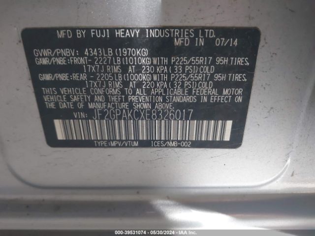 Photo 8 VIN: JF2GPAKCXE8326017 - SUBARU XV CROSSTREK 