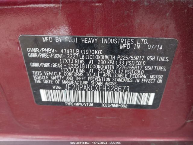 Photo 8 VIN: JF2GPAKCXEH328673 - SUBARU XV CROSSTREK 