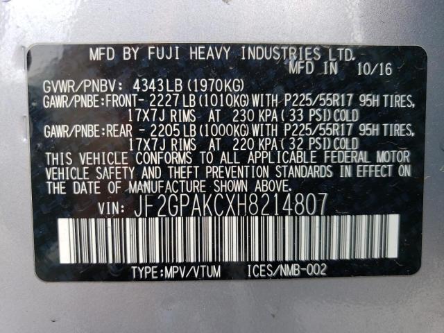 Photo 12 VIN: JF2GPAKCXH8214807 - SUBARU CROSSTREK 