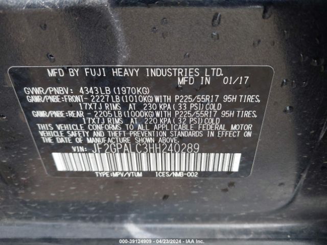 Photo 8 VIN: JF2GPALC3HH240289 - SUBARU CROSSTREK 