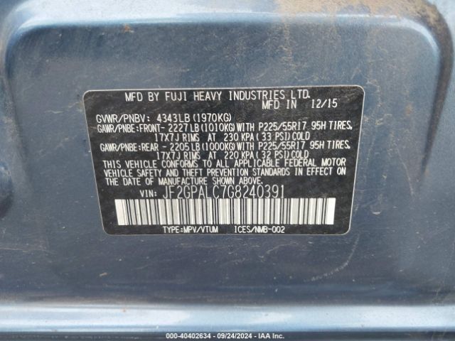 Photo 8 VIN: JF2GPALC7G8240391 - SUBARU CROSSTREK 