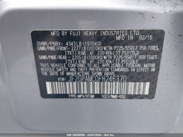 Photo 8 VIN: JF2GPAMC0FH246370 - SUBARU XV CROSSTREK 