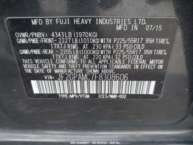 Photo 8 VIN: JF2GPAMC7F8308606 - SUBARU XV CROSSTREK 