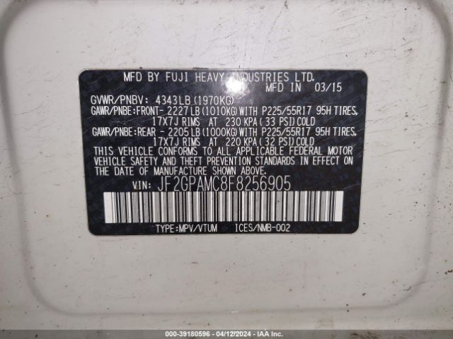 Photo 8 VIN: JF2GPAMC8F8256905 - SUBARU XV CROSSTREK 