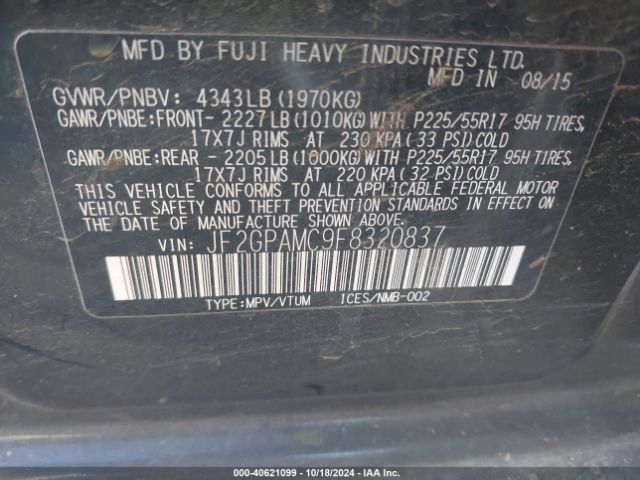 Photo 8 VIN: JF2GPAMC9F8320837 - SUBARU XV CROSSTREK 