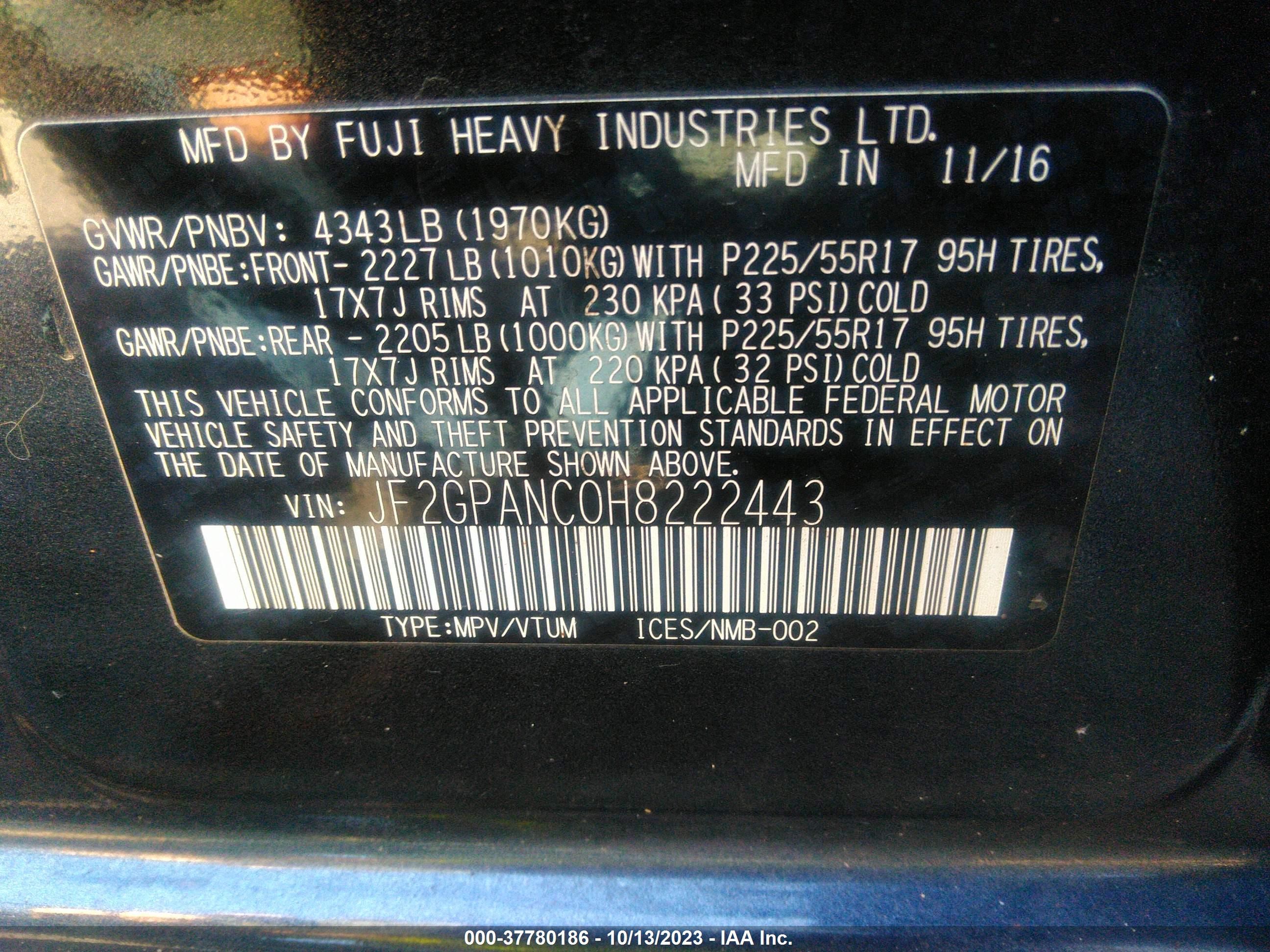 Photo 8 VIN: JF2GPANC0H8222443 - SUBARU CROSSTREK 