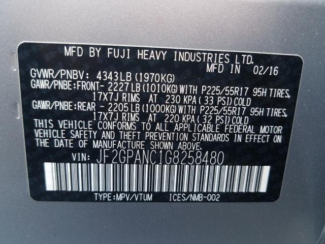 Photo 9 VIN: JF2GPANC1G8258480 - SUBARU CROSSTREK 