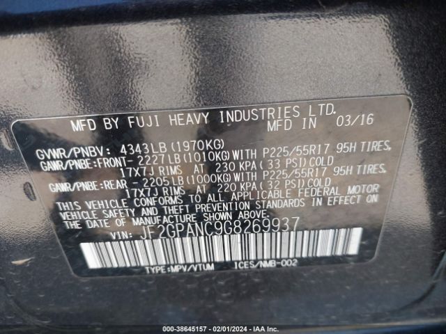 Photo 8 VIN: JF2GPANC9G8269937 - SUBARU CROSSTREK 