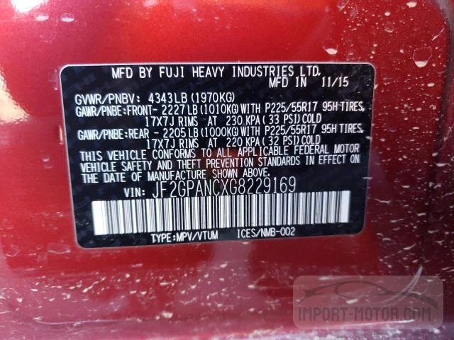 Photo 12 VIN: JF2GPANCXG8229169 - SUBARU CROSSTREK 