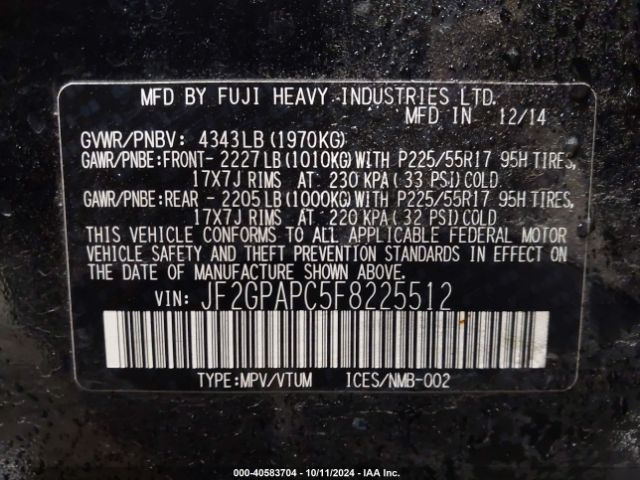 Photo 8 VIN: JF2GPAPC5F8225512 - SUBARU XV CROSSTREK 