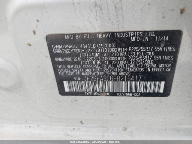 Photo 8 VIN: JF2GPASC6F8215417 - SUBARU XV CROSSTREK 