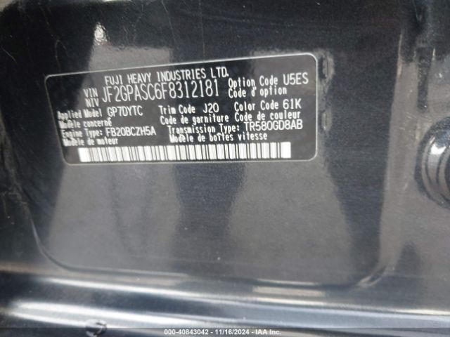 Photo 8 VIN: JF2GPASC6F8312181 - SUBARU XV CROSSTREK 