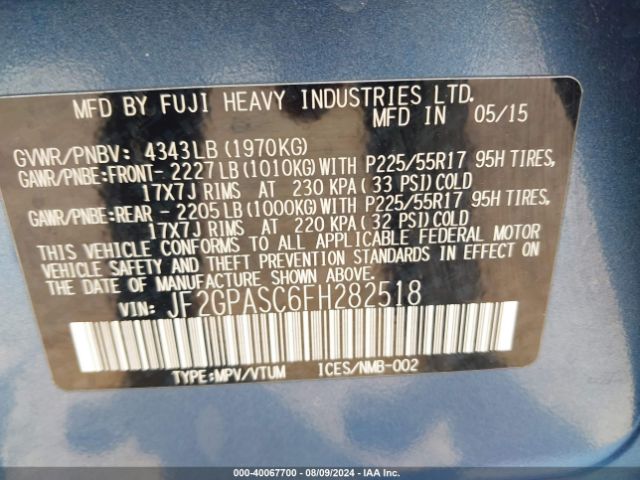 Photo 8 VIN: JF2GPASC6FH282518 - SUBARU XV CROSSTREK 