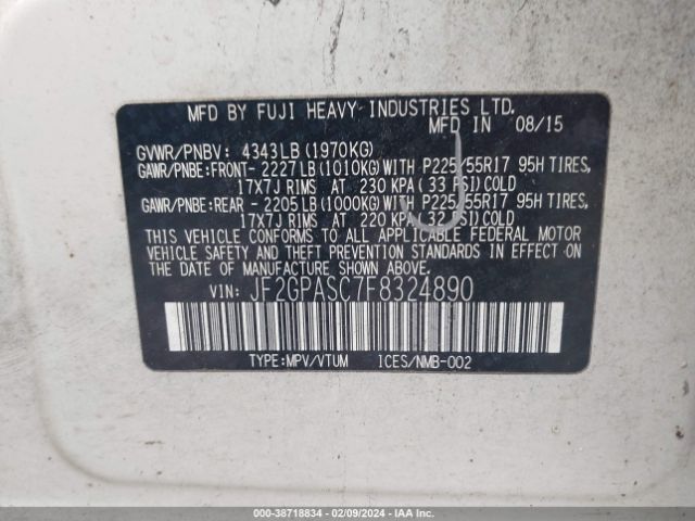 Photo 8 VIN: JF2GPASC7F8324890 - SUBARU XV CROSSTREK 