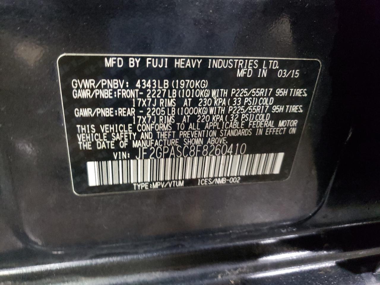 Photo 12 VIN: JF2GPASC8F8260410 - SUBARU XV 