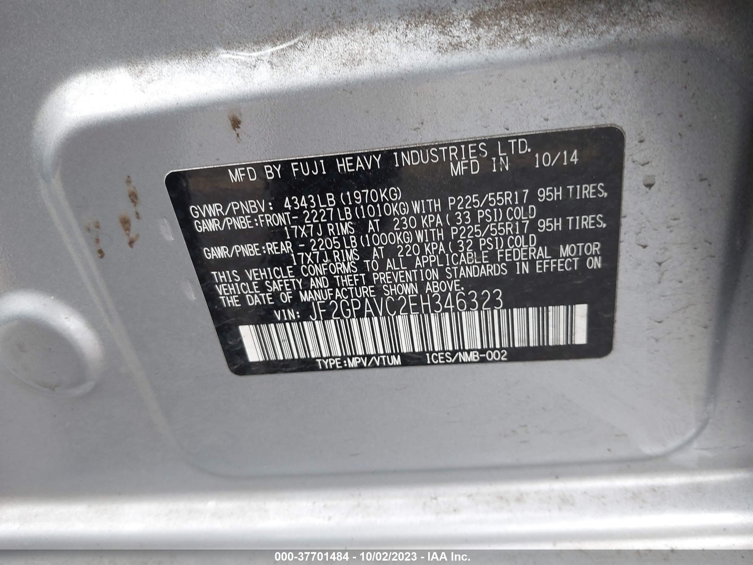 Photo 8 VIN: JF2GPAVC2EH346323 - SUBARU CROSSTREK 