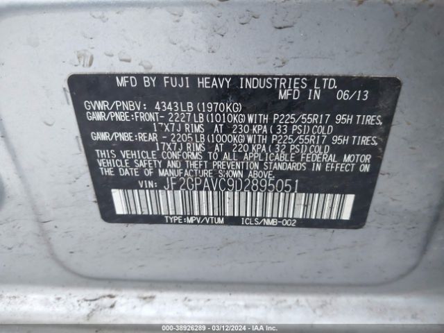 Photo 8 VIN: JF2GPAVC9D2895051 - SUBARU XV CROSSTREK 