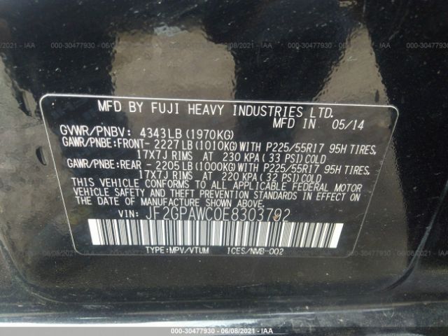 Photo 8 VIN: JF2GPAWC0E8303792 - SUBARU XV CROSSTREK 