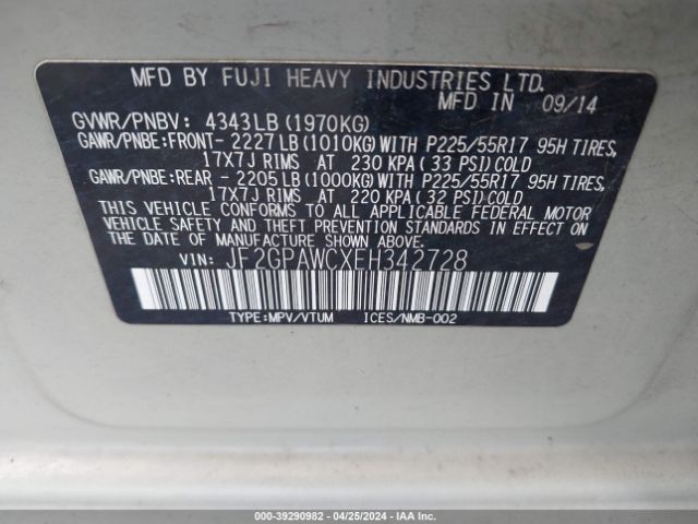 Photo 8 VIN: JF2GPAWCXEH342728 - SUBARU XV CROSSTREK 