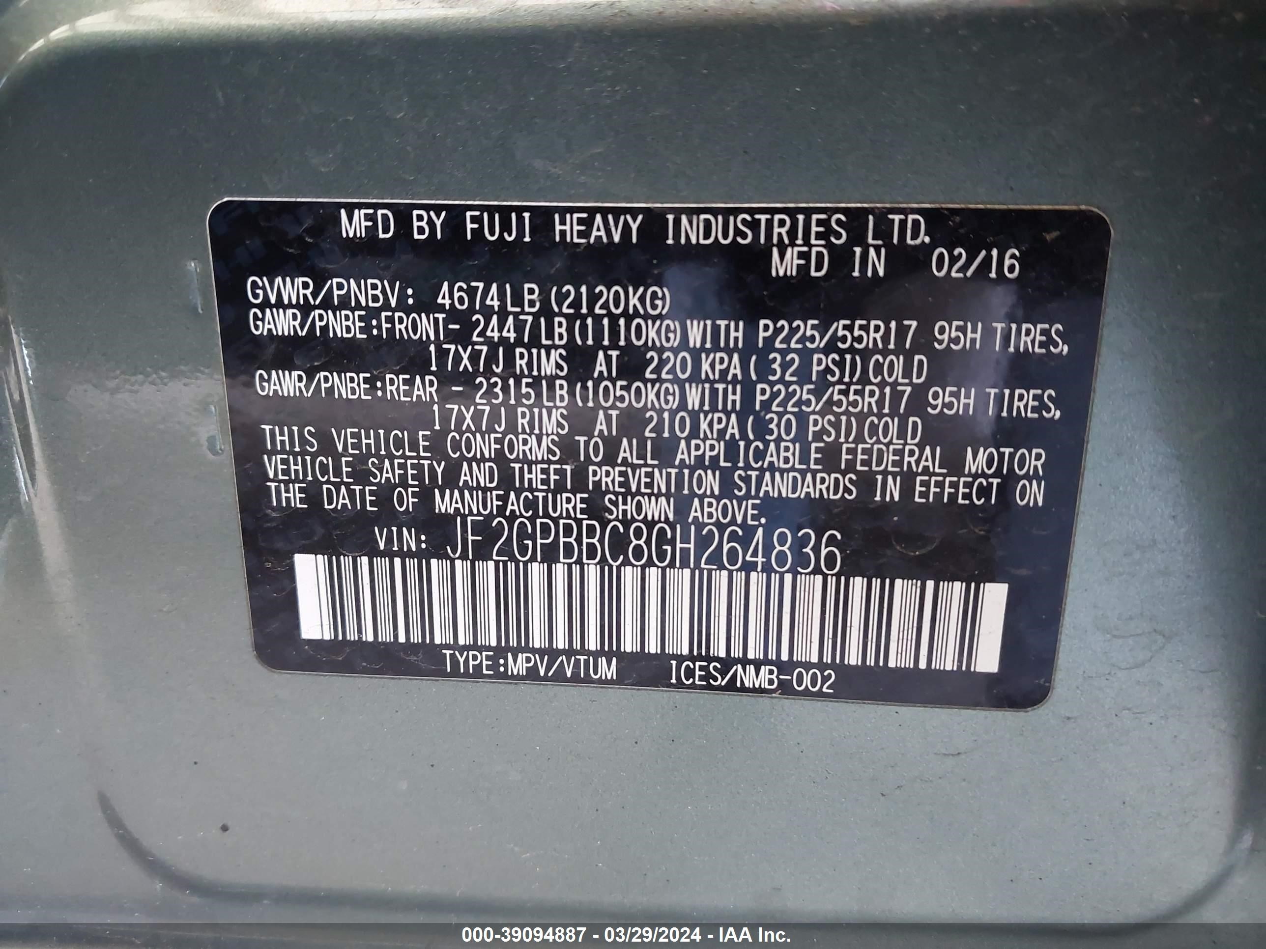 Photo 8 VIN: JF2GPBBC8GH264836 - SUBARU CROSSTREK 