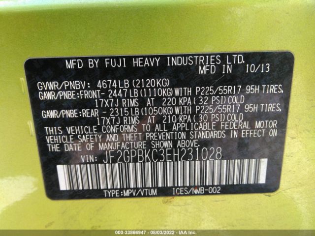 Photo 8 VIN: JF2GPBKC3EH231028 - SUBARU XV CROSSTREK HYBRID 