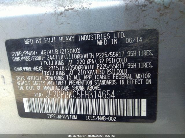 Photo 8 VIN: JF2GPBKC5EH314654 - SUBARU XV CROSSTREK HYBRID 