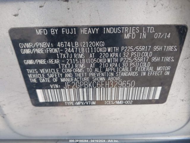 Photo 8 VIN: JF2GPBKC6EH329650 - SUBARU XV CROSSTREK HYBRID 