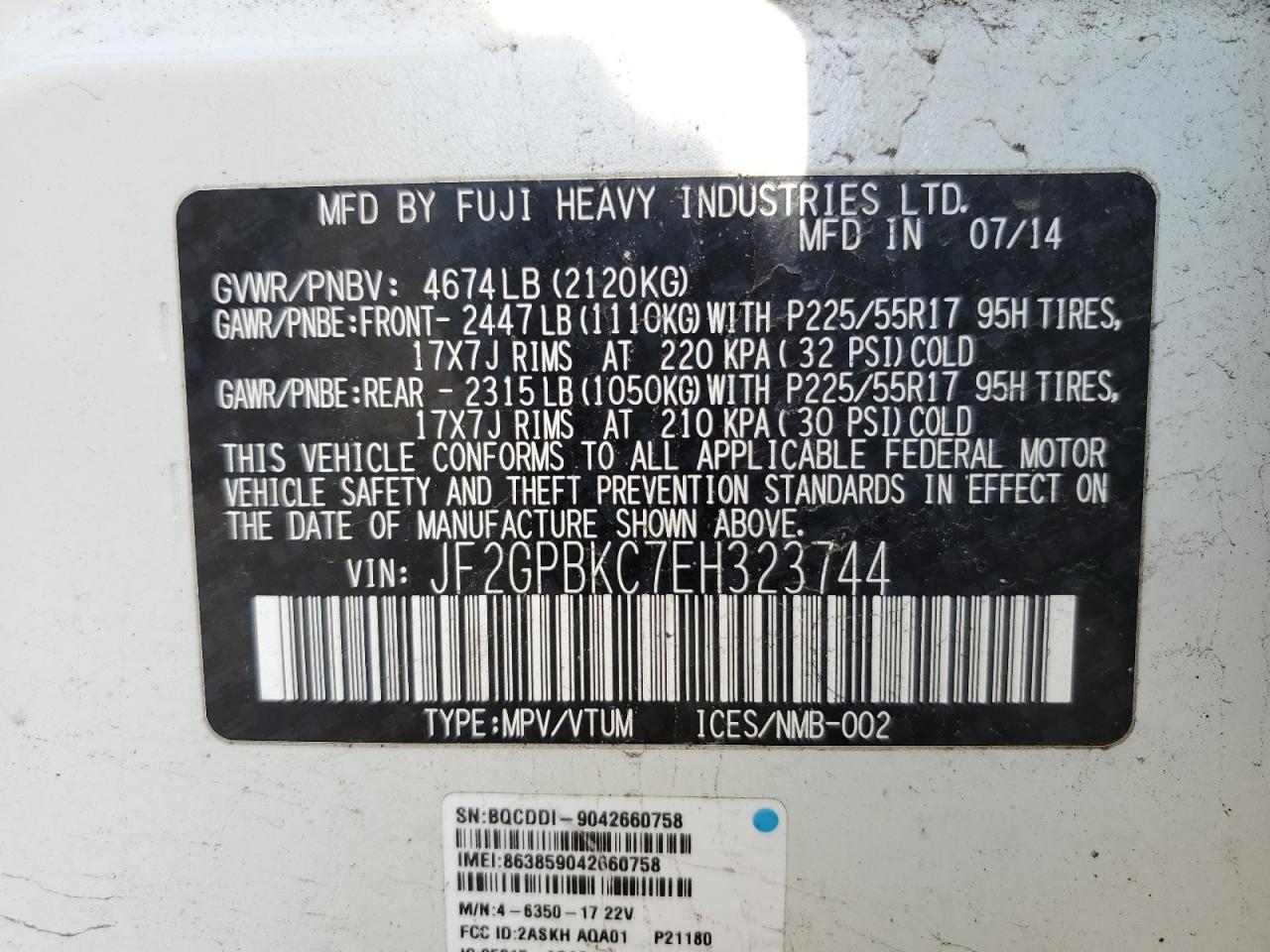 Photo 12 VIN: JF2GPBKC7EH323744 - SUBARU XV 