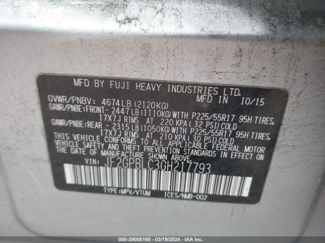 Photo 8 VIN: JF2GPBLC3GH217793 - SUBARU CROSSTREK HYBRID 