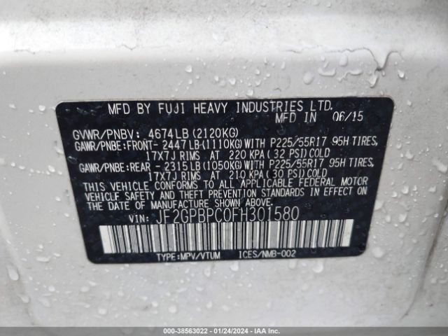 Photo 8 VIN: JF2GPBPC0FH301580 - SUBARU XV CROSSTREK HYBRID 