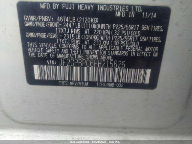 Photo 8 VIN: JF2GPBPC6FH215626 - SUBARU XV CROSSTREK HYBRID 