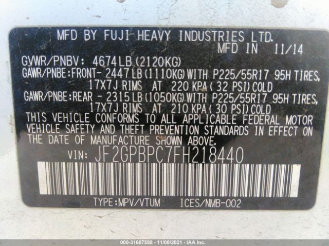 Photo 8 VIN: JF2GPBPC7FH218440 - SUBARU XV CROSSTREK HYBRID 