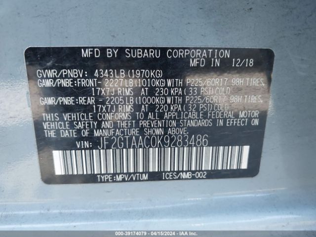 Photo 8 VIN: JF2GTAAC0K9283486 - SUBARU CROSSTREK 