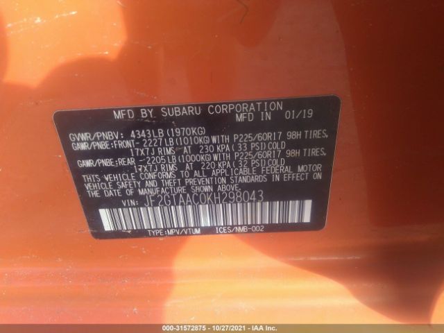 Photo 8 VIN: JF2GTAAC0KH298043 - SUBARU CROSSTREK 