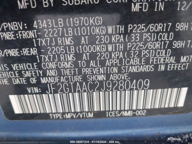 Photo 8 VIN: JF2GTAAC2J9280409 - SUBARU CROSSTREK 