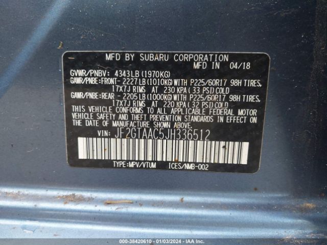 Photo 8 VIN: JF2GTAAC5JH336512 - SUBARU CROSSTREK 