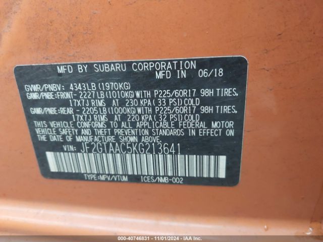 Photo 8 VIN: JF2GTAAC5KG213641 - SUBARU CROSSTREK 