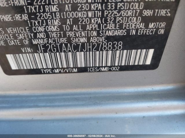 Photo 8 VIN: JF2GTAAC7JH278838 - SUBARU CROSSTREK 