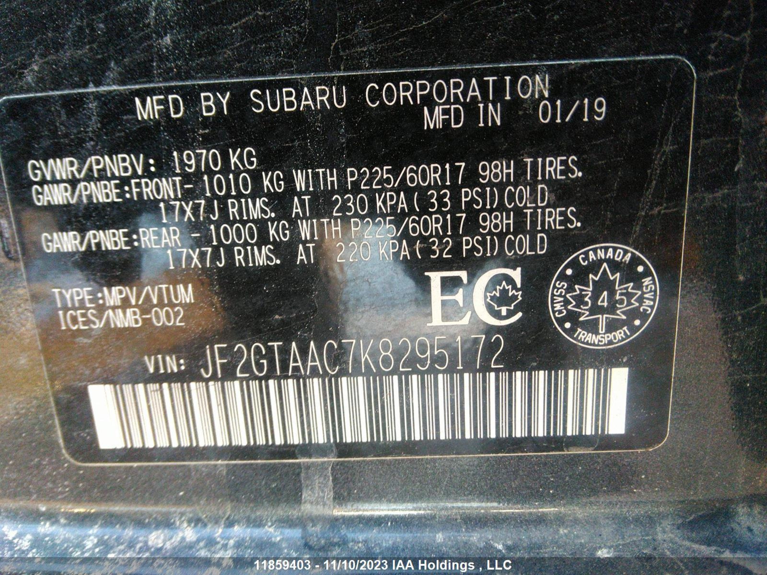 Photo 8 VIN: JF2GTAAC7K8295172 - SUBARU CROSSTREK 