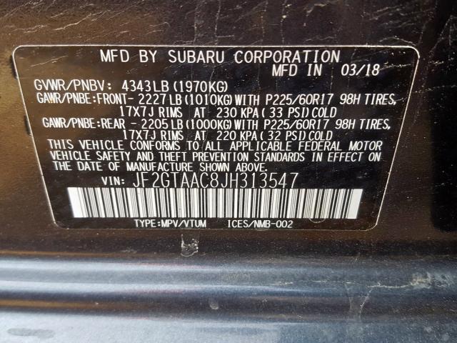 Photo 9 VIN: JF2GTAAC8JH313547 - SUBARU CROSSTREK 