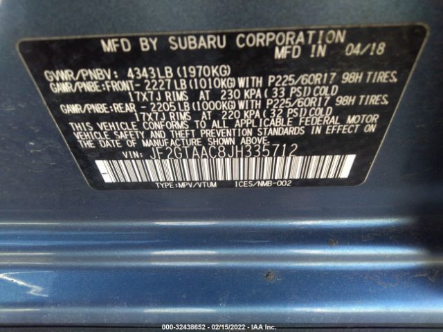 Photo 8 VIN: JF2GTAAC8JH335712 - SUBARU CROSSTREK 