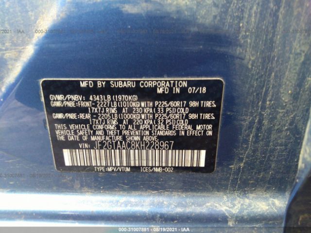 Photo 8 VIN: JF2GTAAC8KH228967 - SUBARU CROSSTREK 