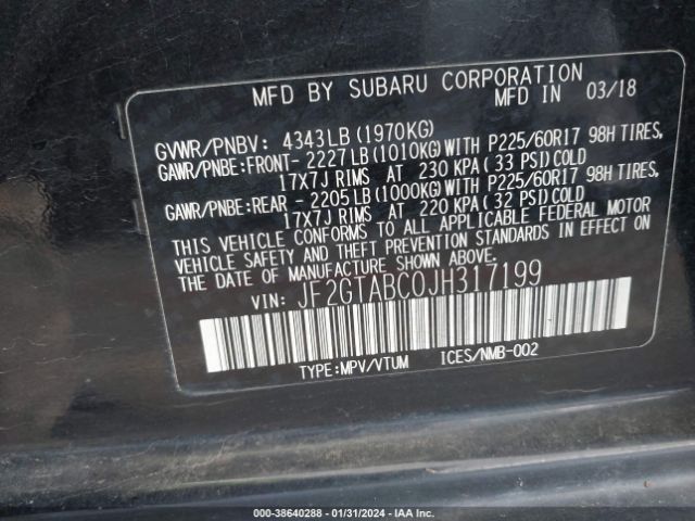 Photo 8 VIN: JF2GTABC0JH317199 - SUBARU CROSSTREK 